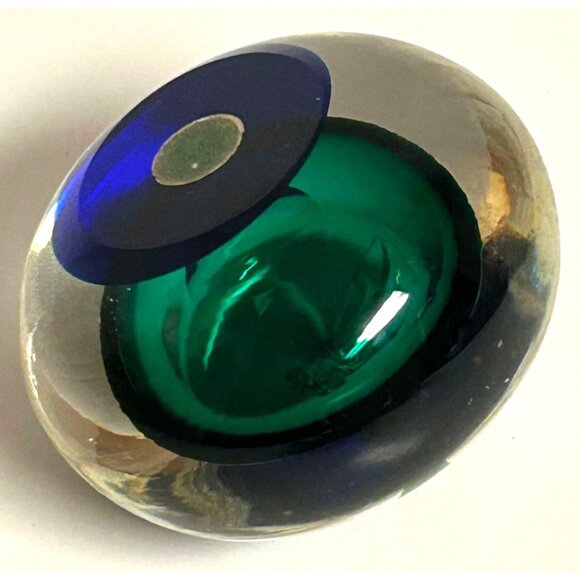 Hand-Blown Glass Apple Paperweight With Green & Blue Accents - Picture 4 of 6